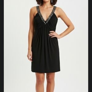 Bisou Bisou Black Sleeveless Dress with Studded V-Neck size 14